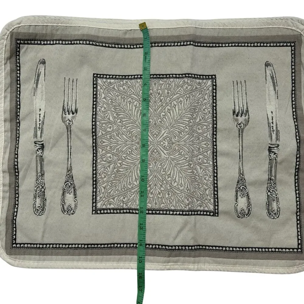 TISSUS TOSELLI Embroidered Place Setting Placemats Tan Black Set of 4 France